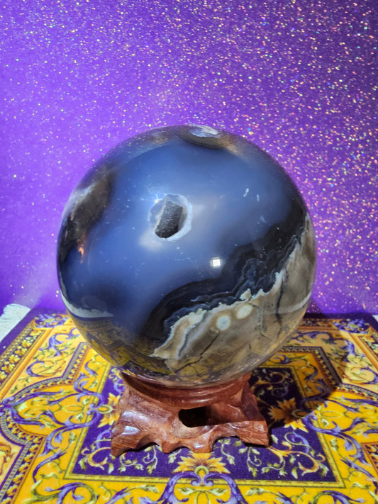 3.1lbs Volcanic Agate Sphere w/ Calcite