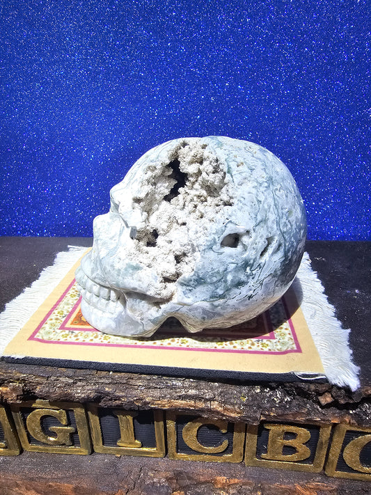 Moss Agate Skull