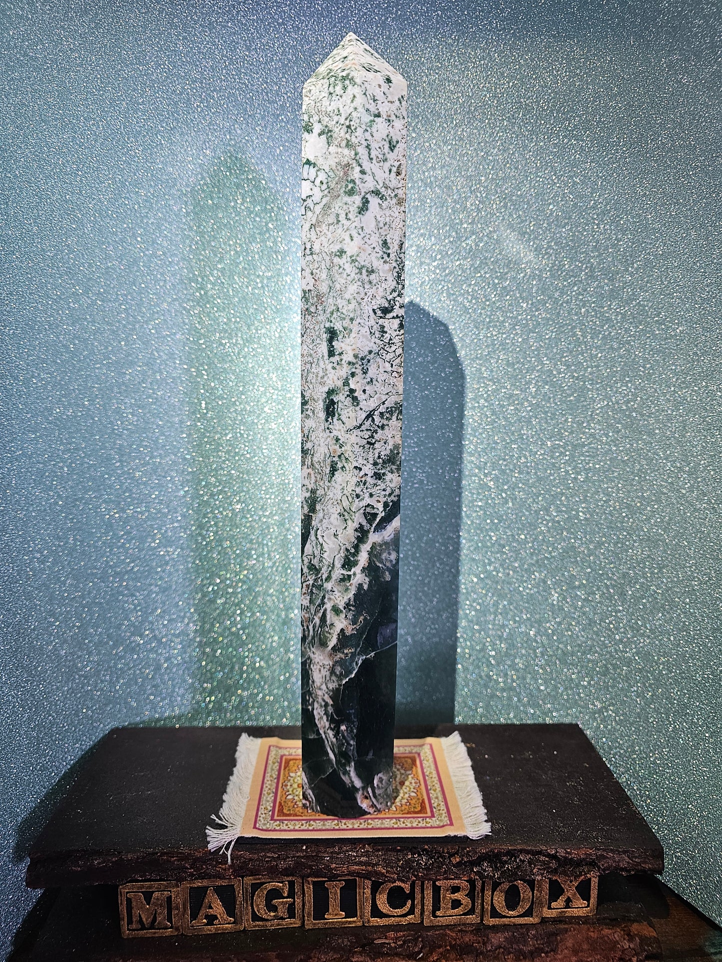 6.1lb 15in Moss Agate Tower