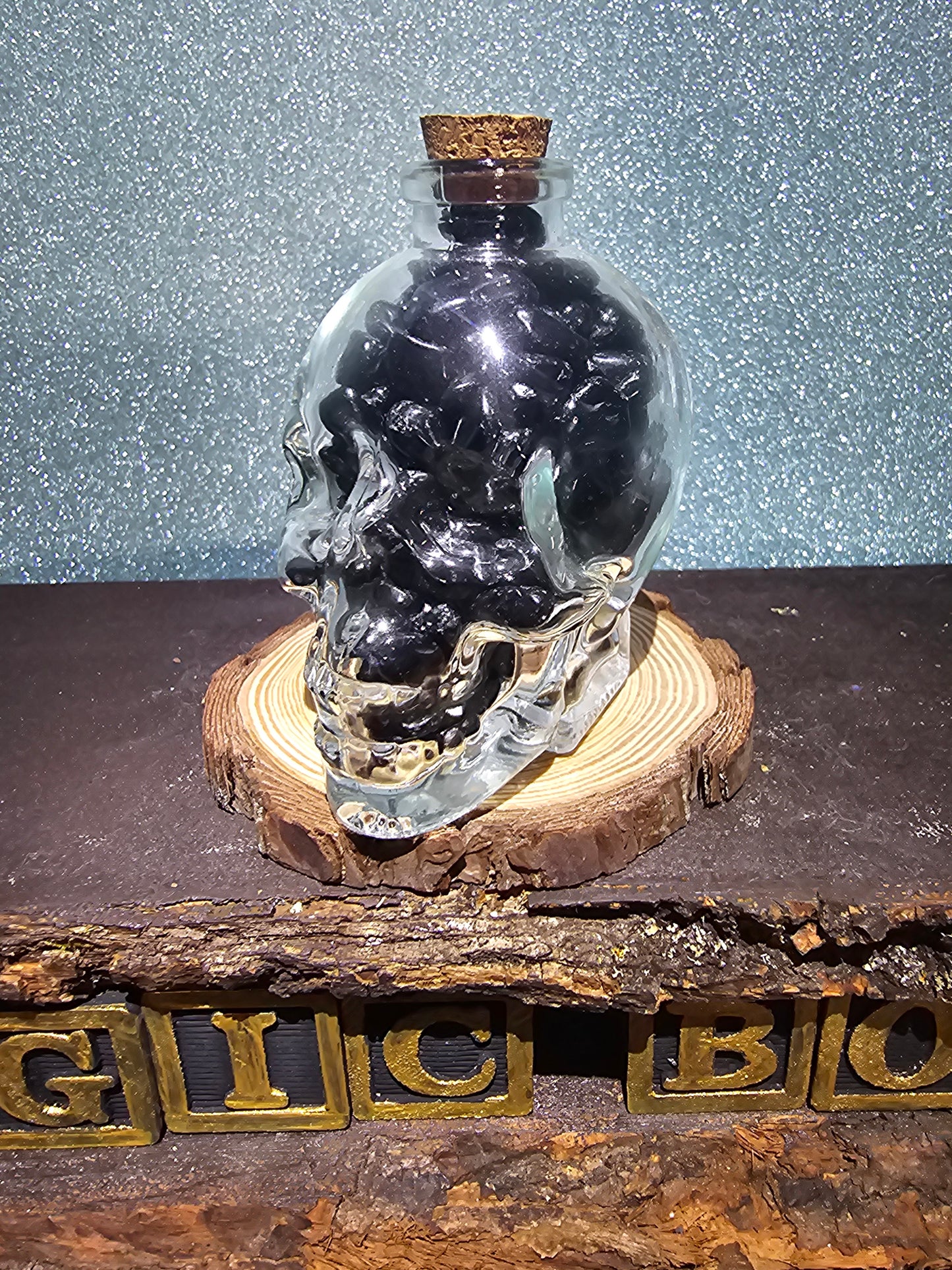 Black Obsidian chip filled Skull Head