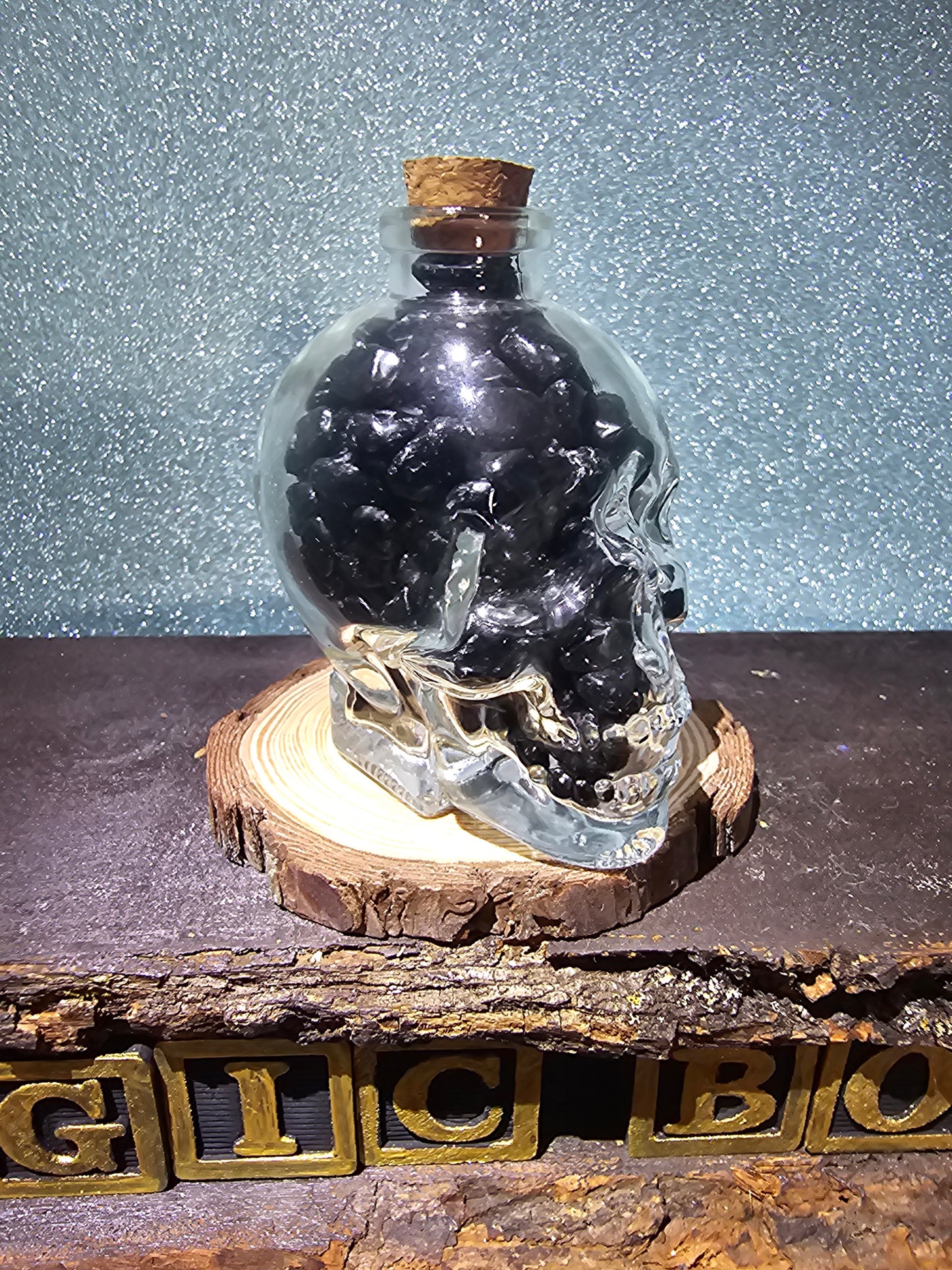 Black Obsidian chip filled Skull Head