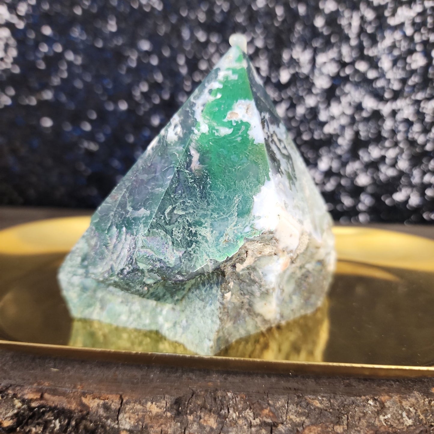 Aura Moss Agate Semi Polished Half Tower - MagicBox Crystals