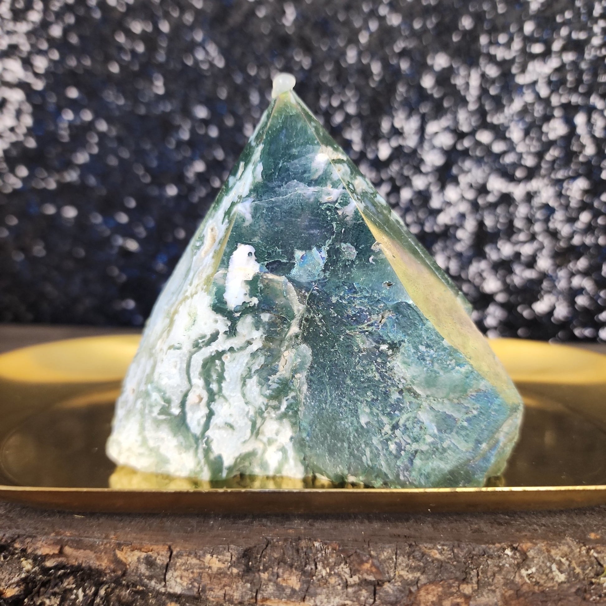 Aura Moss Agate Semi Polished Half Tower - MagicBox Crystals