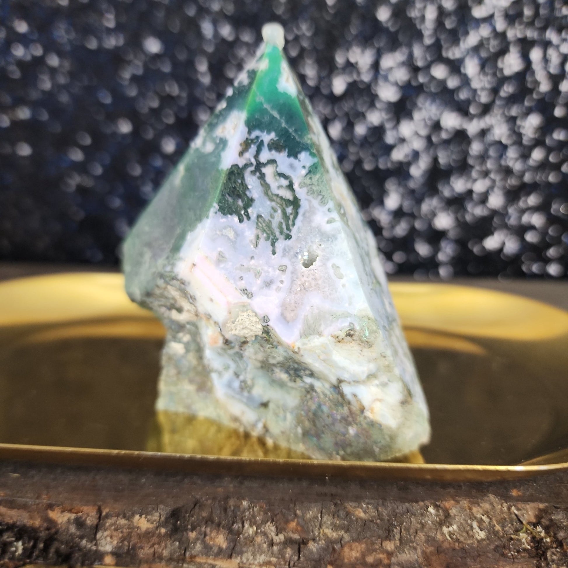 Aura Moss Agate Semi Polished Half Tower - MagicBox Crystals