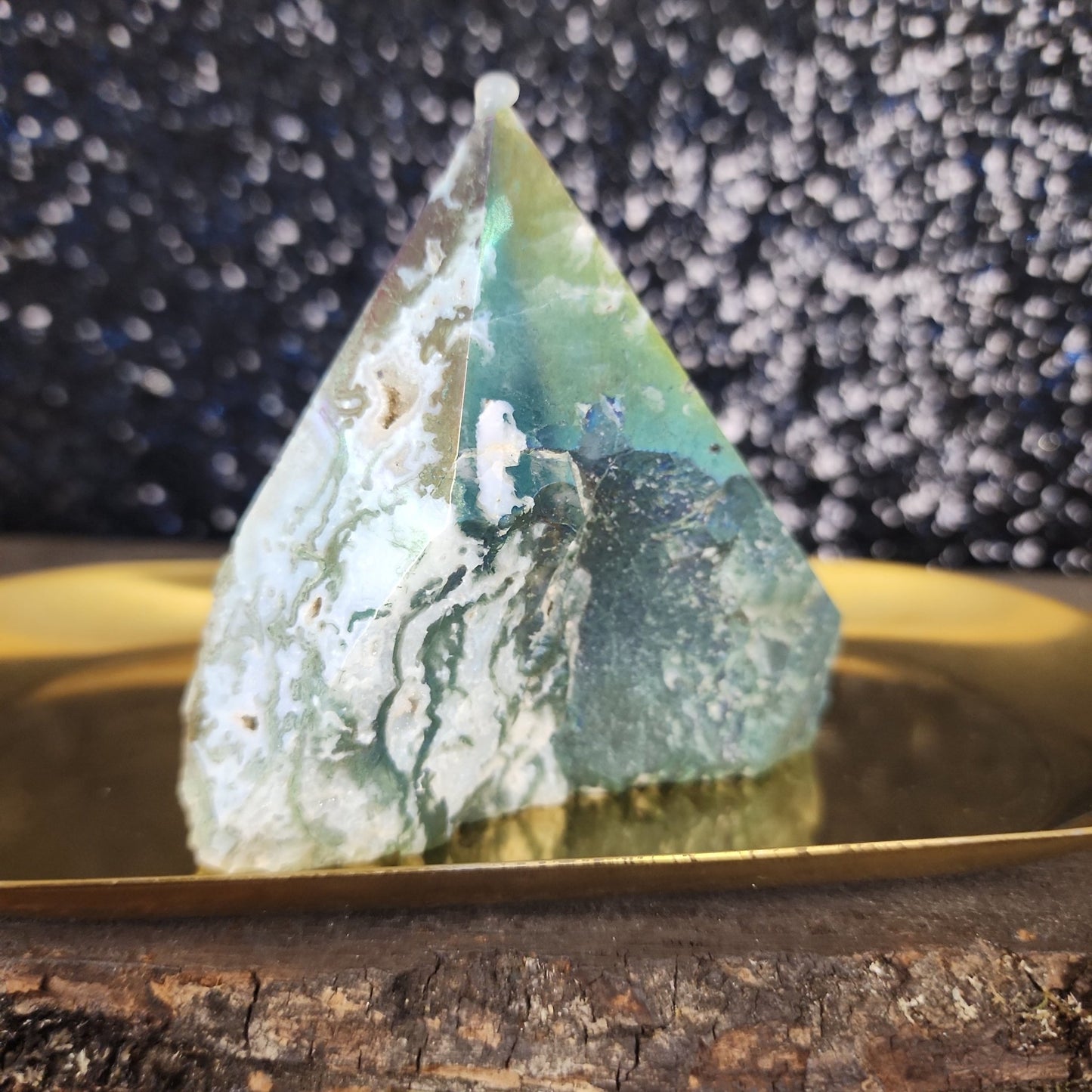 Aura Moss Agate Semi Polished Half Tower - MagicBox Crystals