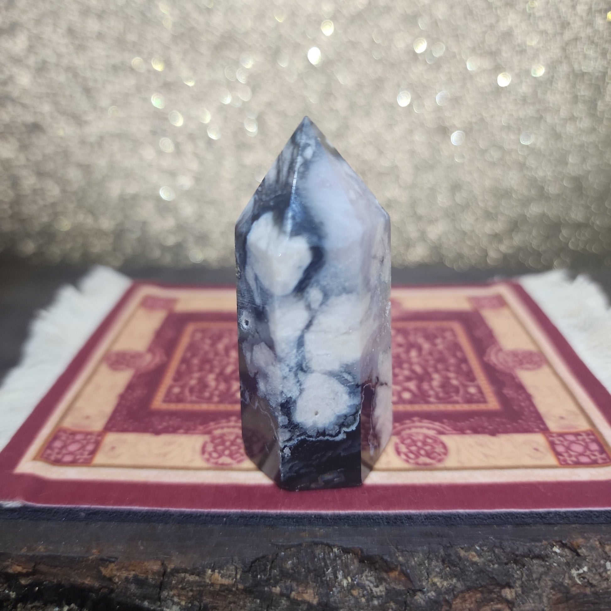 Black Flower Agate Tower - MagicBox Crystals