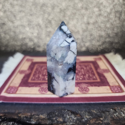 Black Flower Agate Tower - MagicBox Crystals