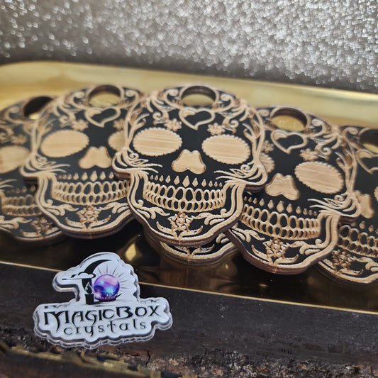 Wooden Skull Sphere Holder - MagicBox Crystals